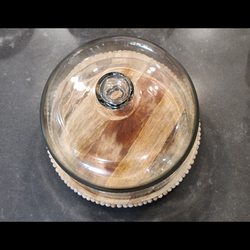 Wood Beaded Edge Tray w/ Glass Cloche Cake or Dessert Dish