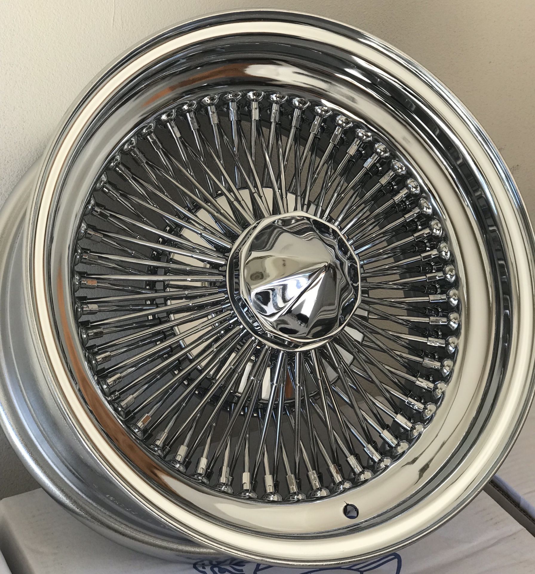 New 15x7 inch Chrome 100 Spoke Wire Wheels Rims (set of 4) for Sale in ...