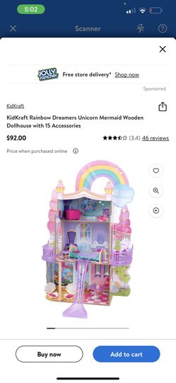 KidKraft Rainbow Dreamers Unicorn Mermaid ( toy)Wooden Dollhouse with 15 Accessories