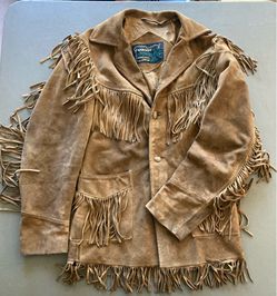 Retro Schott Suede Rancher Western Fringe XS men's/Small women's Boho Brown Leather Jacket Coat*