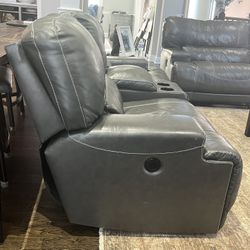2 Piece Leather Couch Battery Powered Recliners