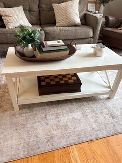 White Farmhouse Coffee Table with Lower Shelf