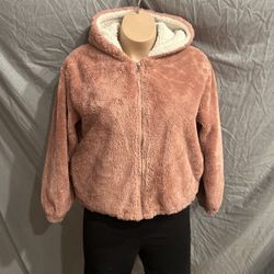 Rose Color Faux Sherpa Jacket Hoodie