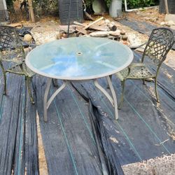 Glass Patio Table And 2 Nice Chairs