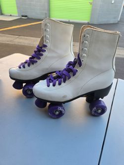 White and purple skates