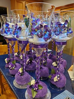 12 tall glass hurricane vase candle holder purple centerpieces 