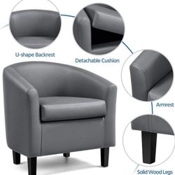 Accent Chair with Wood Sturdy Legs, Faux Leather Club Chair Comfy Armchair Modern Tub Chair, Gray