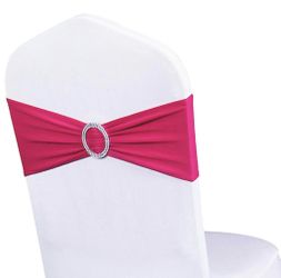 WENSINL Pack Of 100 Wedding Hot Pink Chair Sashes, Elastic Chair Bands With Buckle Slider, Chair Bows For Wedding Decorations, Without White Chair Cov