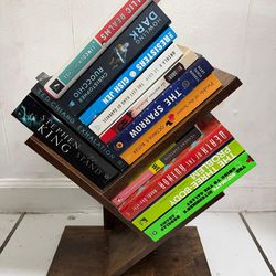 Small wooden book tower tree 16.5 inches