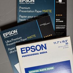 3 Epson Matte Art Papers A3 Size 11.7x16.5”