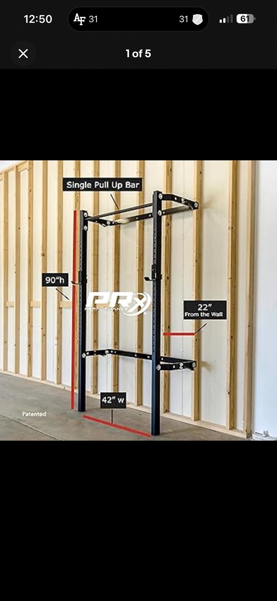 PRx Profile ONE Folding Squat Rack 2”x3” with Pull-Up Bar, Wall-Mounted