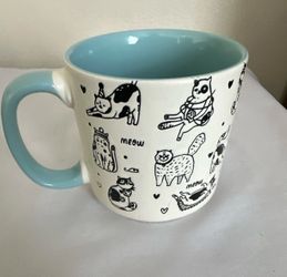 Blue Harbor Cat Print Mug - White with Blue inside