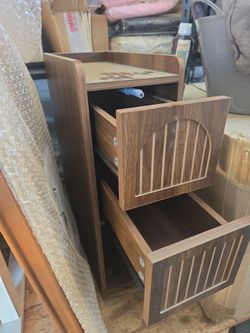 Walnut Wood Nightstand with Two Drawers