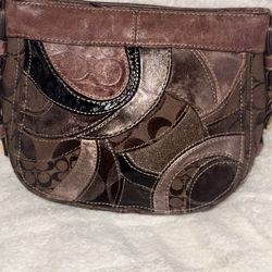 Authentic Coach Patchwork Shoulder Bag Brown Signature C Small Purse