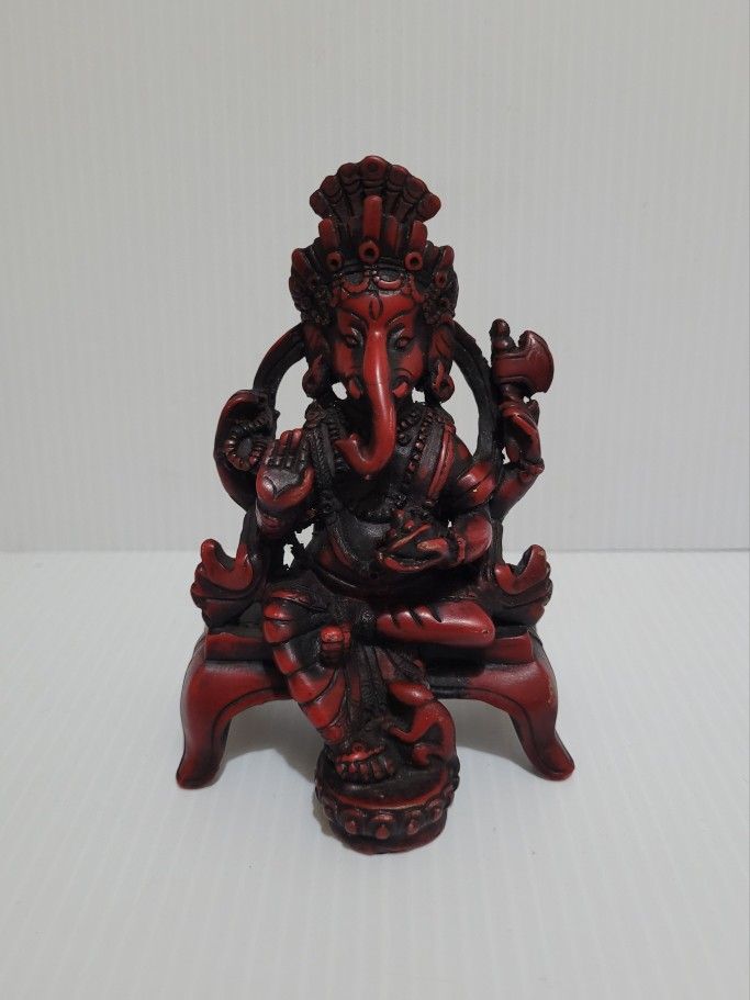 Vintage Hindu GANESH Statue Figurine For Success Prosperity Red Resin 5.5" Tall