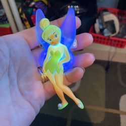 DISNEY GLOW TINKER BELL LIGHT UP BROOCH/PIN 4" KEY CHAIN/CHARM RARE
