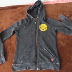 Aviator Nation Womens Charcoal  Pockets Smiley Full Zip Hoodie XS (flawed)