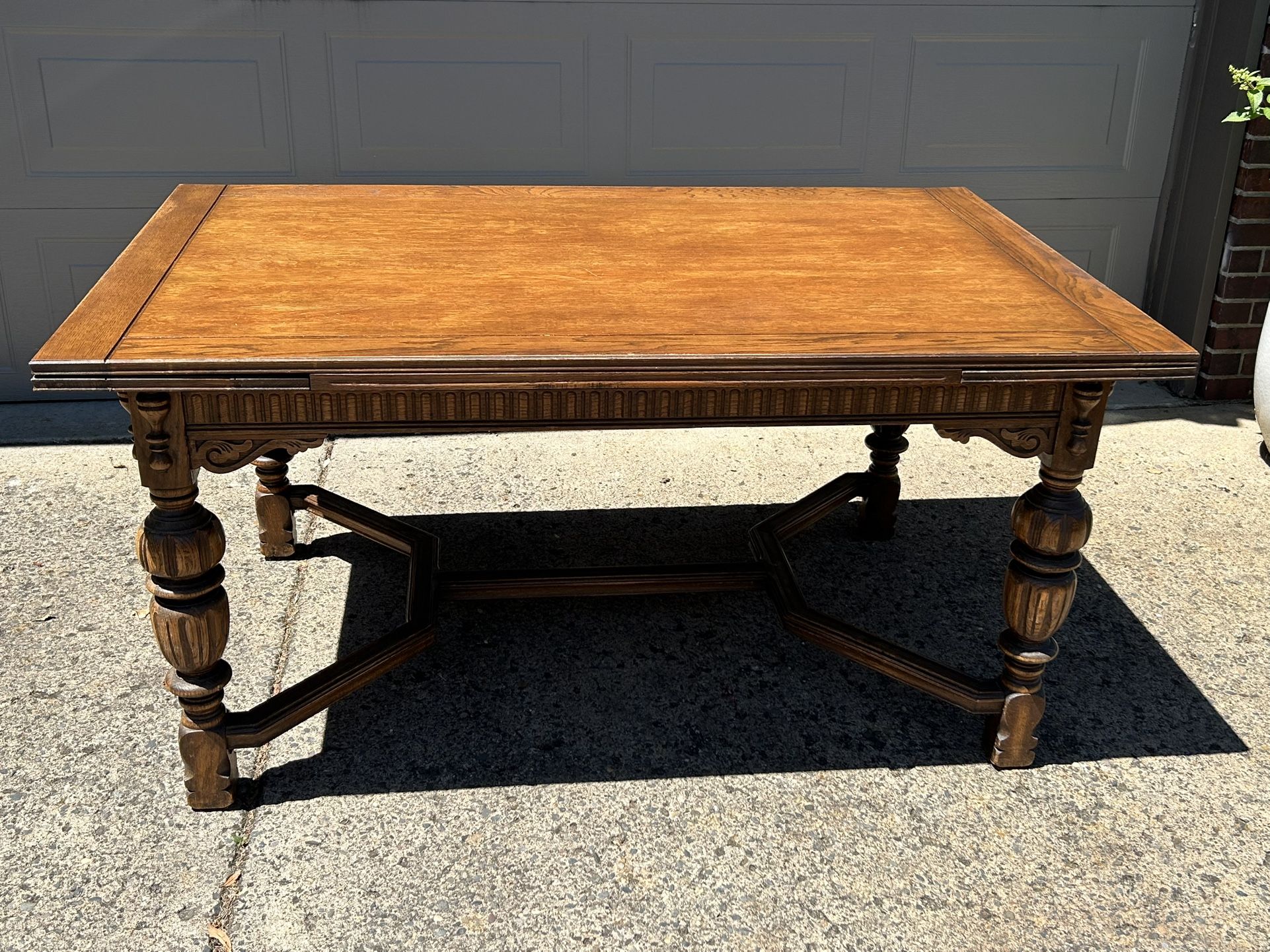 Antique Oak Dining Table With Fold In Leaves