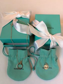 Tiffany Co Silver Return RTT Cat Charm Pendant & Tiffany 1837 Circle Pendant Necklace