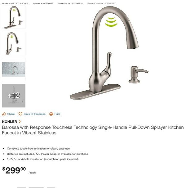 Kohler Barossa Touchless Kitchen Sink Faucet Brand New In The