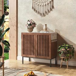 Storage Cabinet, Modern Coffee Bar with Adjustable Shelf and Metal Base, 32 Inch Wood Multifunctional Console Table for Kitchen, Living (Built)