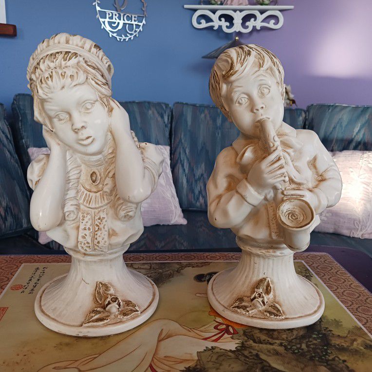 A PAIR OF REALLY NEAT LOOKING VINTAGE  U KENDRICK  STATUES SIGNED AND DATED 