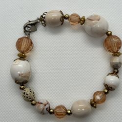 Stylish Light Brown & White Marble Beaded Bracelet