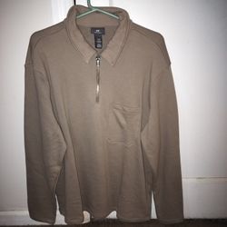 H&M Mens Quarter Zip Sweatshirt. Beige XL