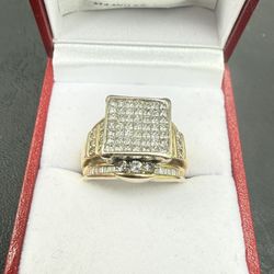 18kt Two Toned Iced Out Natural Diamond Square Cluster Solid Gold Ring  