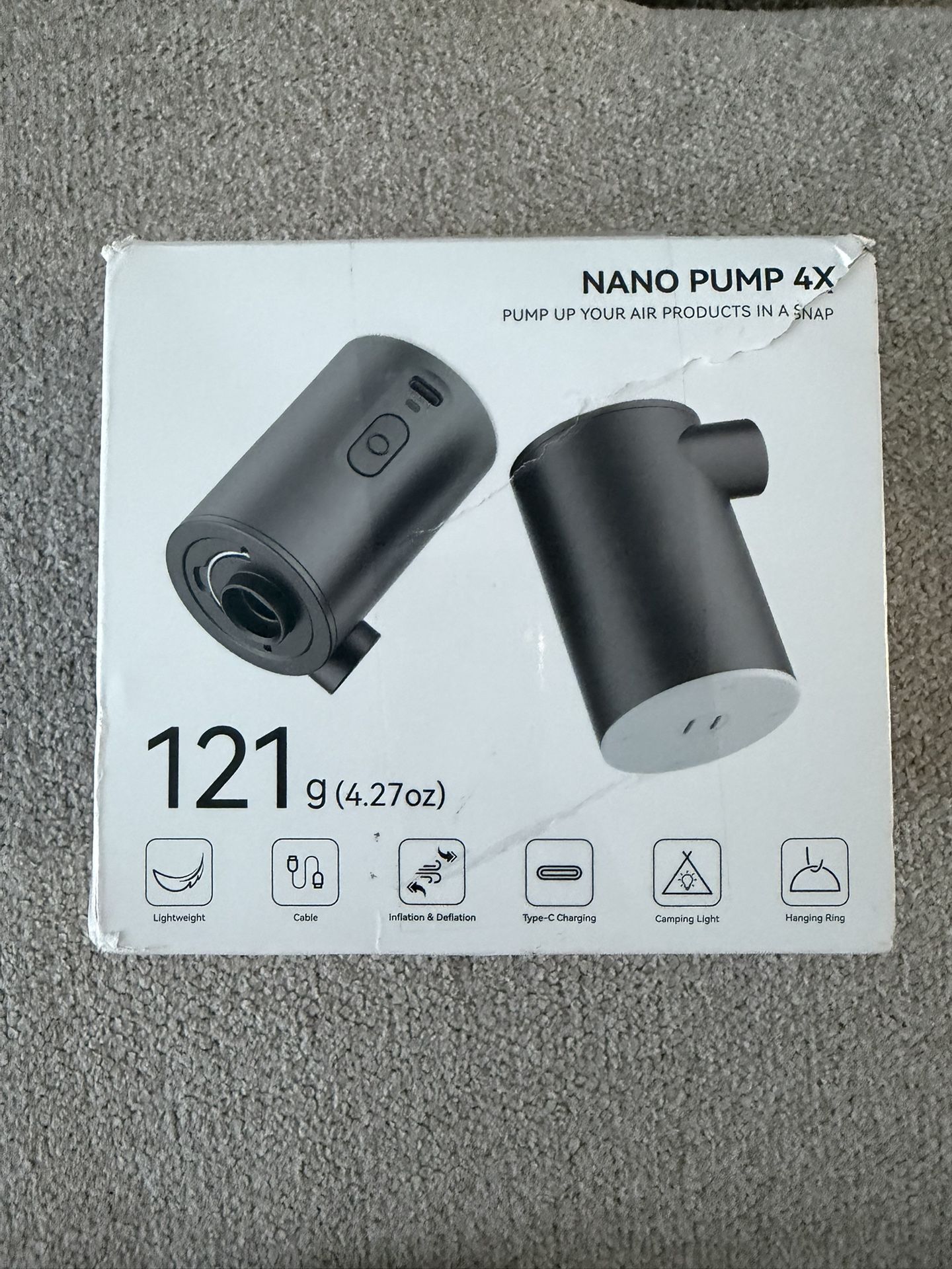 USB Rechargeable Portable Air Pump for Inflatables, 1600mAh Battery & Camping Light