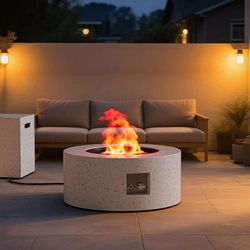 30" Round Propane Fire Pit Table - 50K BTU with Lid, Rocks Tank Storage and Cover - Round Gas Fire Pits for Outside Patio - Outdoor Table with Firepit