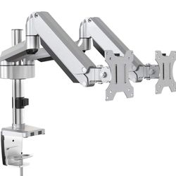 Dual Monitor Stand-Premium Aluminum Full Motion Swivel Gas Spring LCD Arm Fits for 2 Computer Screens 13 to 32 inches Silver