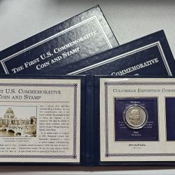3-1892 Silver Columbian Exposition Dollars with an 1893 1-cent stamp