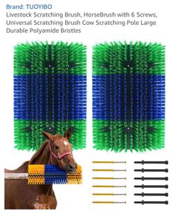 Livestock Scratching Brush, HorseBrush with 6 Screws, Universal Scratching Brush Cow Scratching Pole Large Durable Polyamide Bristles