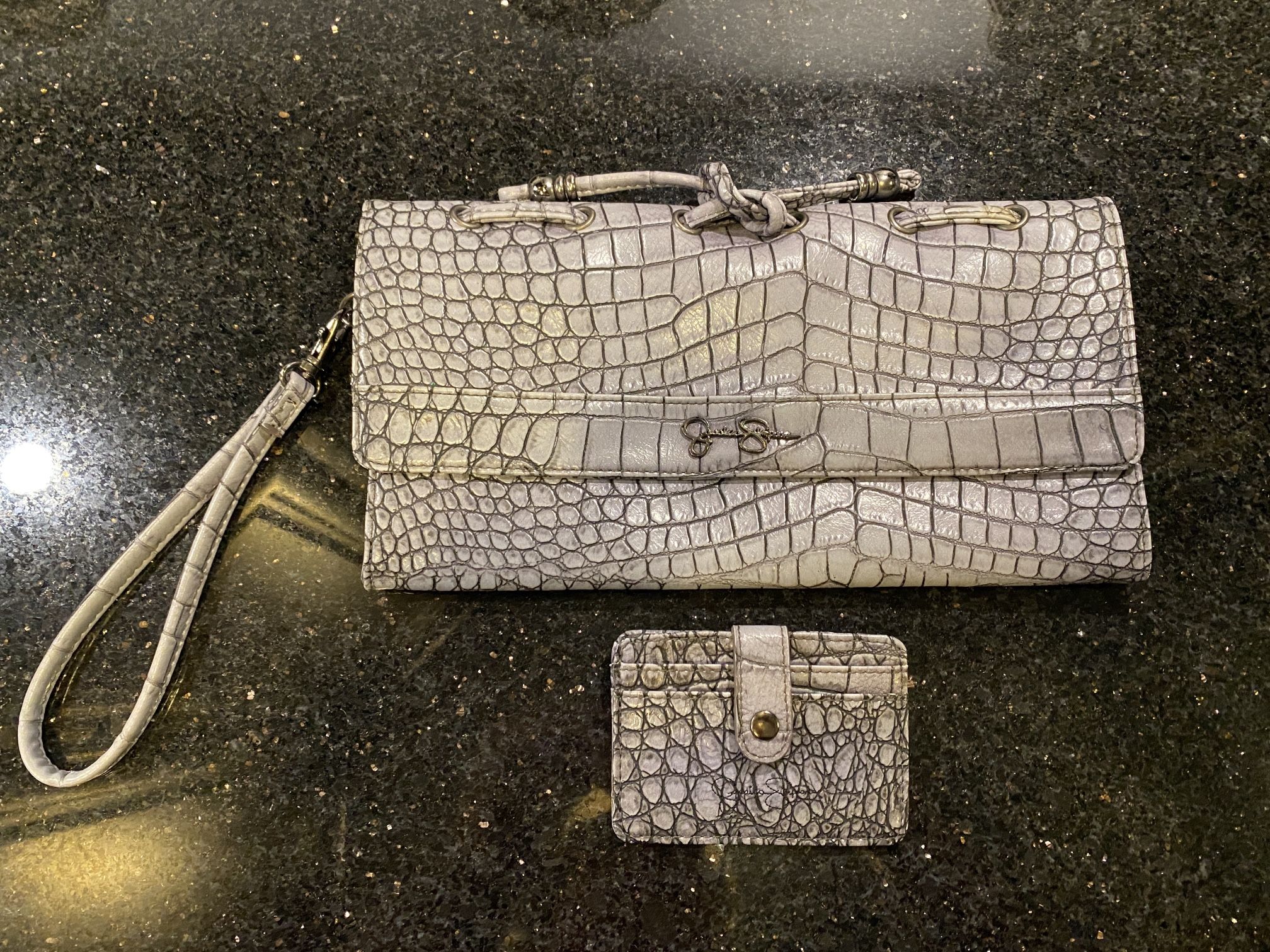Jessica Simpson Clutch Wristlet Grey 11x16” with Card Wallet