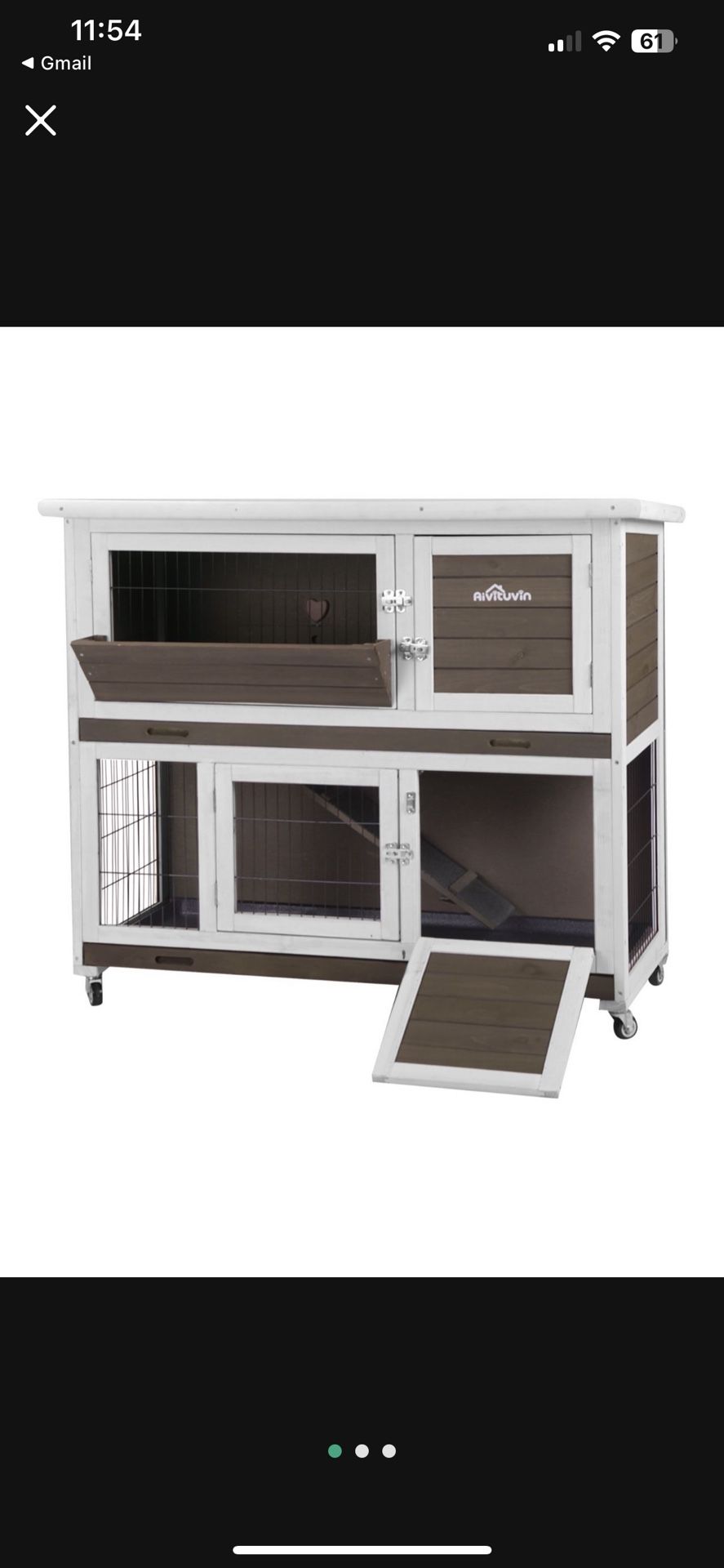 Aivituvin Wooden Rabbit Cage Indoor Bunny Hutch for 2 Rabbit, Movable, 2-Story