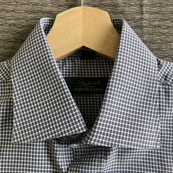Bergdorf Goodman Blue/White Cotton Checked Dress Shirt - Men’s Size 15 / 38 