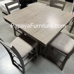 New! Counter Height Dining Set, 5pcs Table And Chairs, Dining Table, Chairs, Counter Height Chairs, Table, Grey Dining Set, Casual Table, Dinette Set 