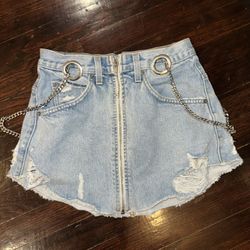 Denim Miniskirt w/ chain details