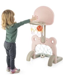 Basketball Hoop And Soccer Net 2 In 1 Sports Playset For Toddlers Kids Toy