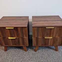 2 Walnut Midcentury Modern Nightstands