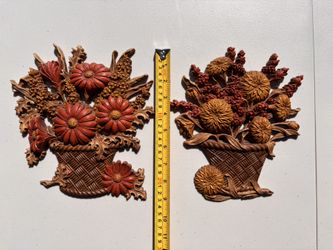 Vintage 1977 Burwood Products Autumn Harvest Flower Basket Wall Hanging