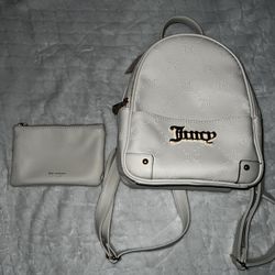 Juicy Couture - White Embroidered Faux Leather Mini Backpack And Matching Makeup Bag