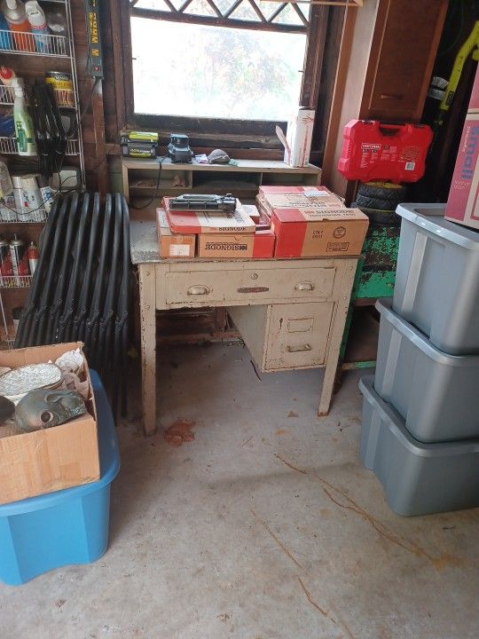 Vintage Industrial Hallowell Steel Shop Foreman Desk