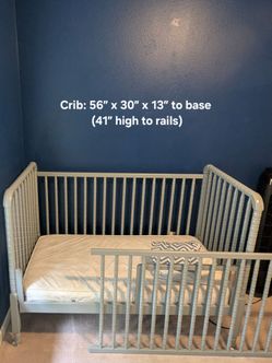 Crib: 56β x 30β x 13β to base (41β high to rails)