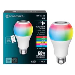 60-Watt Equivalent A19 CEC Bluetooth Speaker Colored Plus Bright White E26 LED Light Bulb with Remote Control (1-Pack)