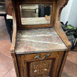 ANTIQUE VINTAGE PURDONIUM SCUTTLE COAL STORAGE CABINET W BEVELED MIRROR & LINER $200