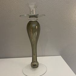 Smoke Grey Glass Candle Holder Made In Poland