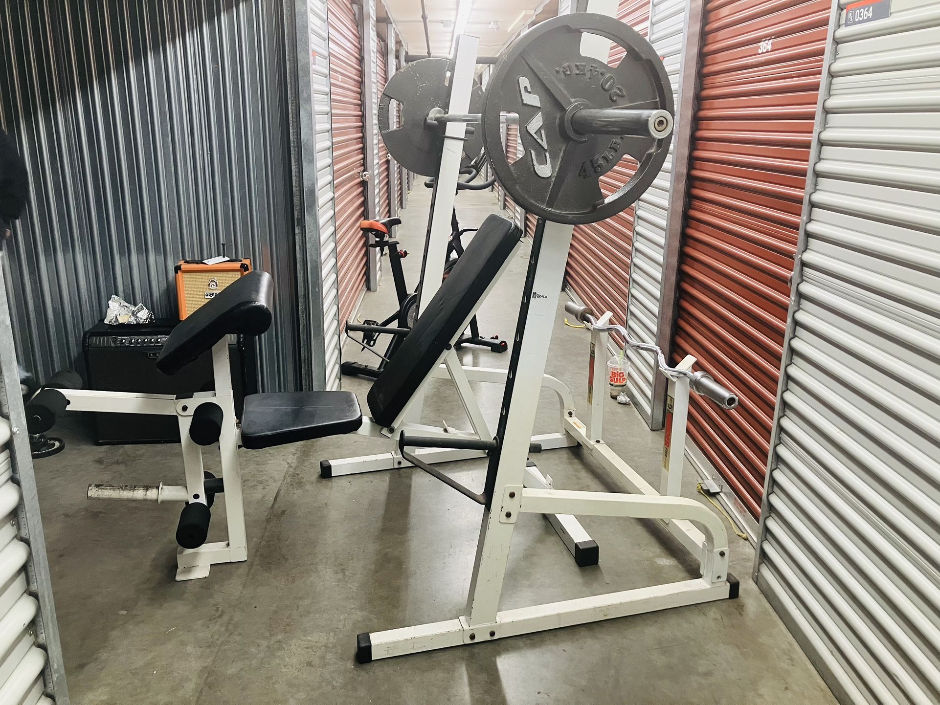 Squat Rack & Bench Press W/weights & Bars Almost 500lbs In Weight “”LOOK”