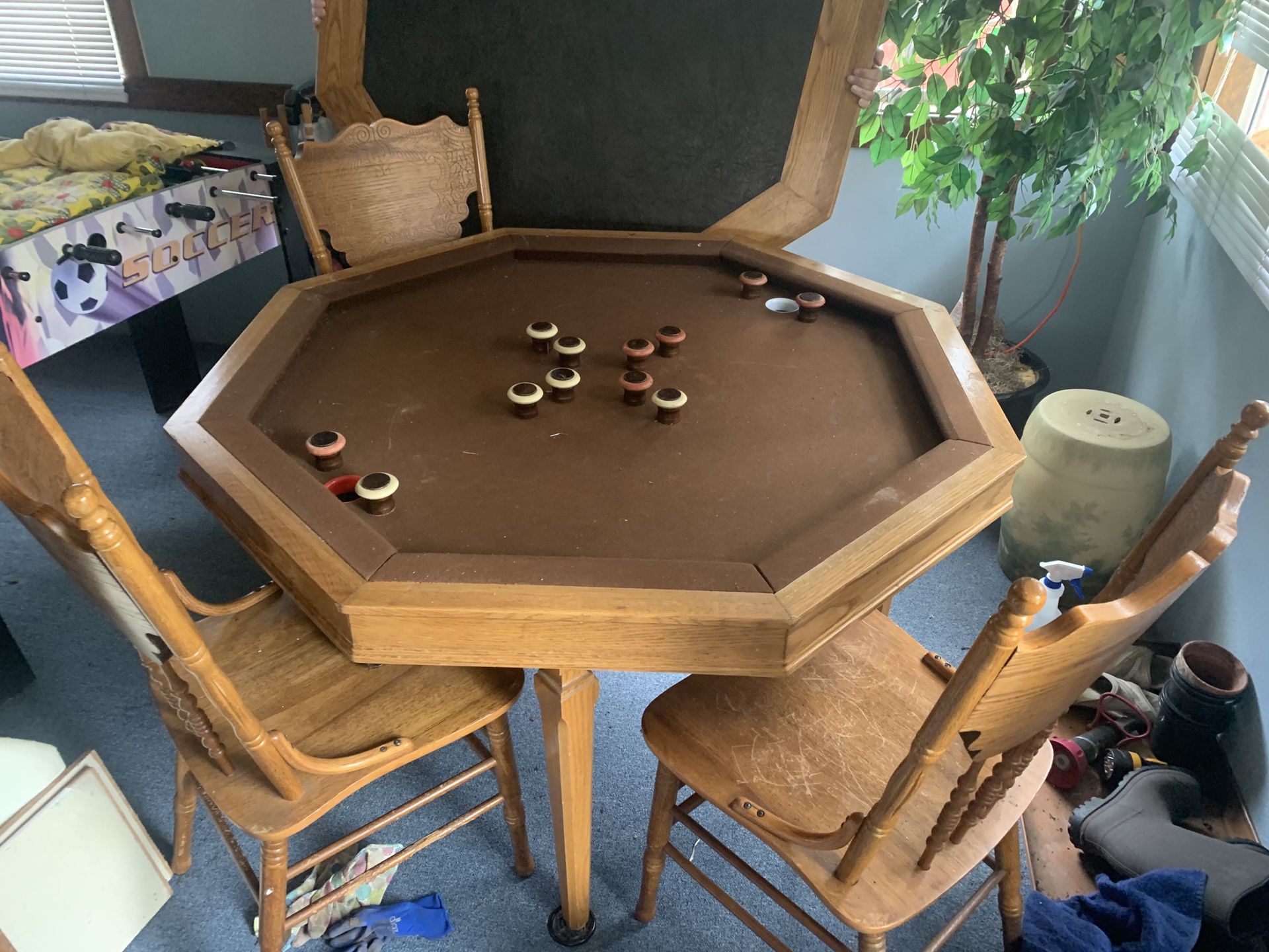 Bumper pool and poker table with chairs